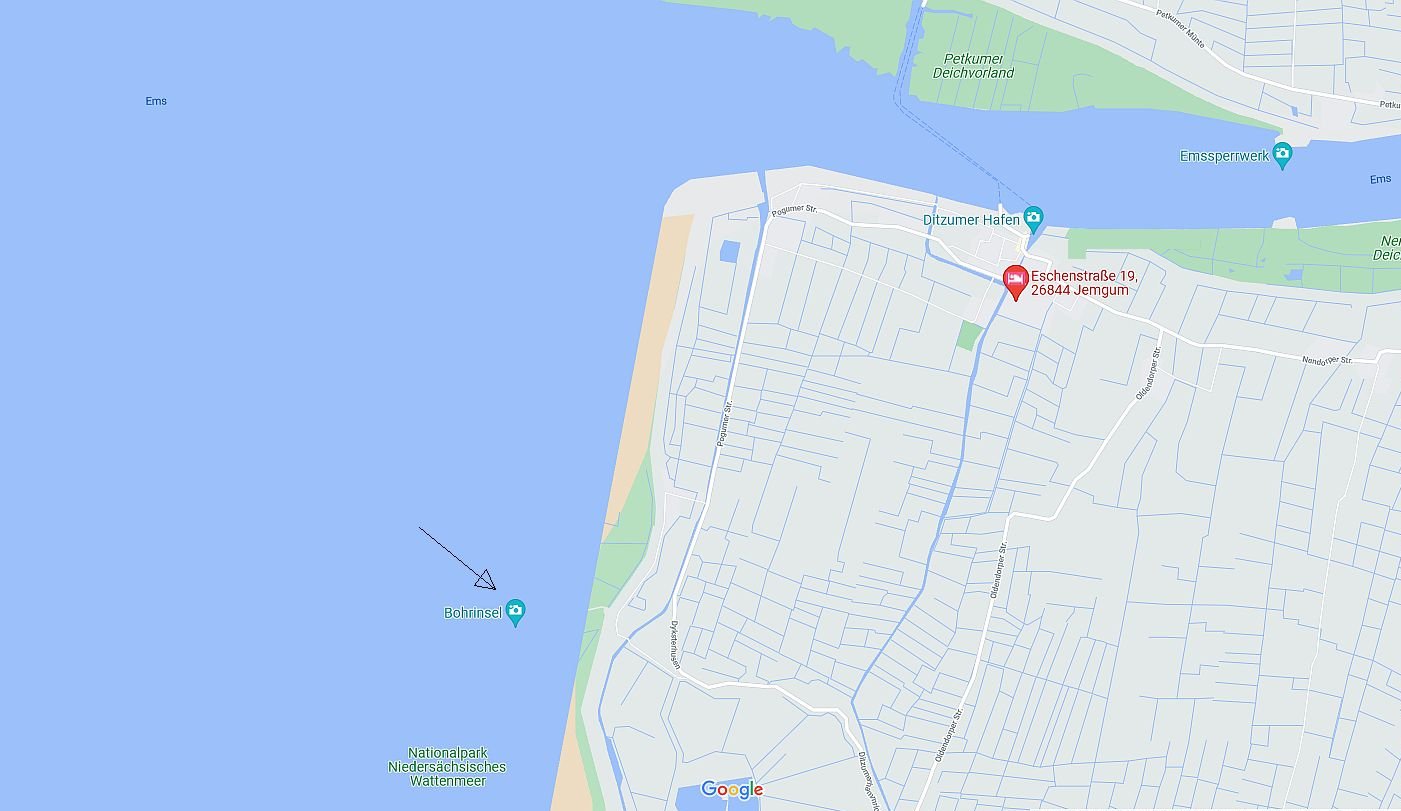 Bohrinsel bei Ditzum auf der Karte